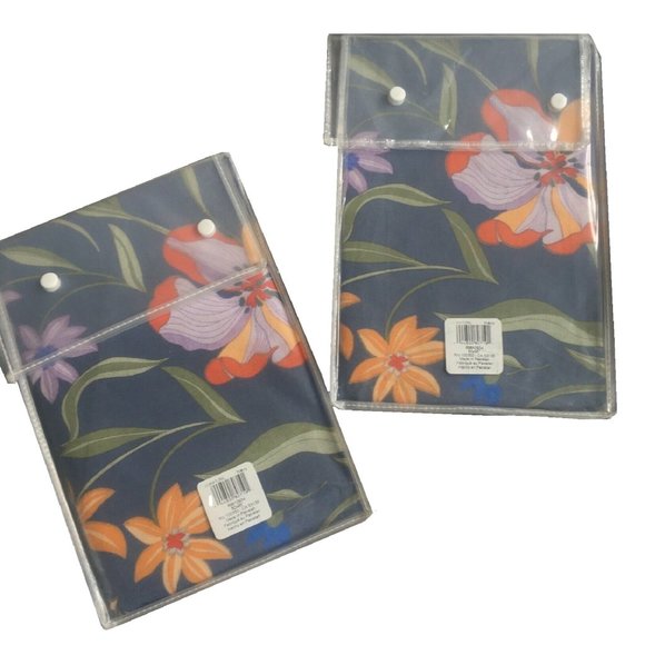 2 NAVY Wild Sage Julianna Floral Rod Pocket Window Curtains each is 95"L x 50"W - Picture 8 of 10